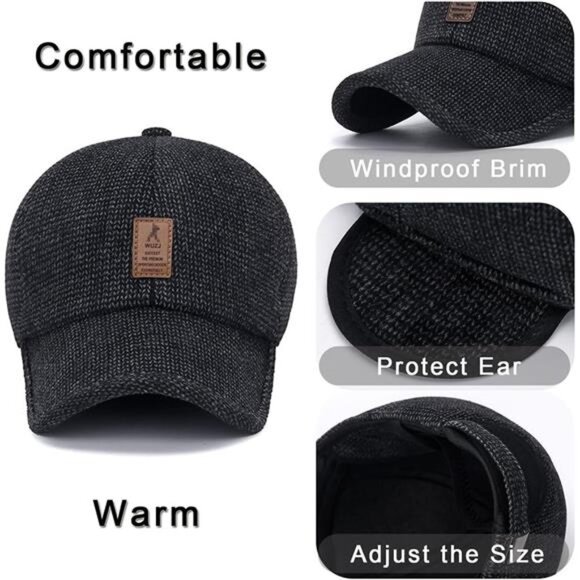 Winter warm baseball cap men adjustable hat with earflaps outdoor cold weather - Picture 6 of 8